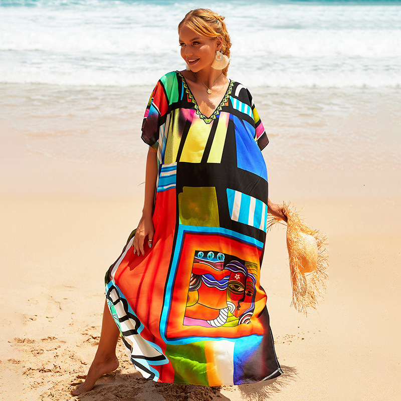 Women's Swimwear 2023 Fashion Swimsuit Coverup Kaftan Bohemian Boho Maxi Dress Cotton Summer Vestidos Mujer Verano Kimono 230506
