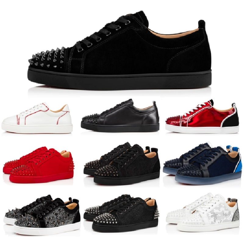 

Dress Designer Shoes Rivets Loafers Low Studed Suede Shoe Black Red White leather Mens Women Fashion spikes Chaussures Sneakers Trainers With Box 35-47, 18