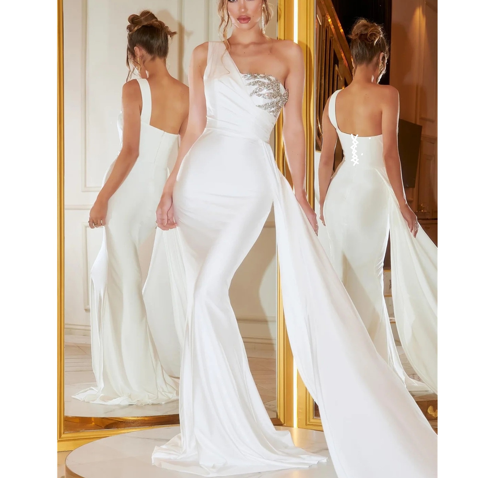 Plus Size Arabic Aso Ebi Mermaid Sexy Prom Dresses One Shoulder Satin Evening Formal Party Second Reception Bridesmaid Gowns Dress Custom Made