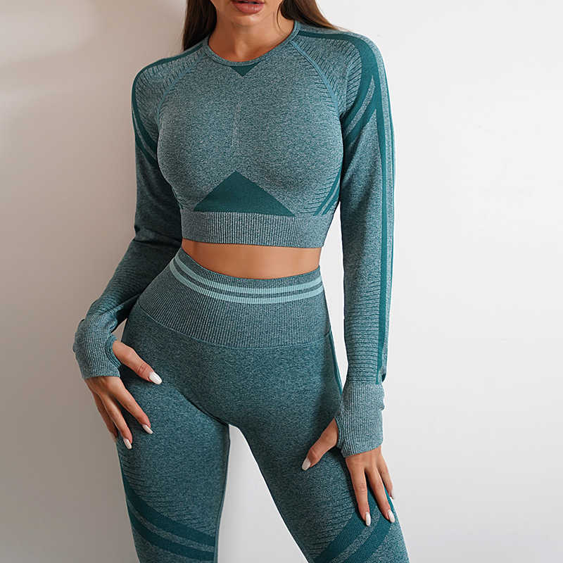 Womens Tracksuits Seamless Gym Clothes Women Fitness Leggings Sport Long Sleeve Yoga Set Running Workout Sportswear High Waist Legging Outfit Wear P23