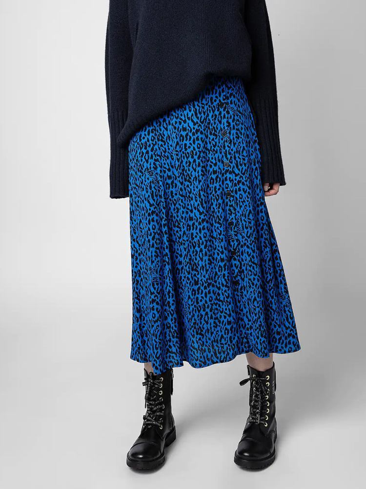 Skirts Spring and Summer Women Shirts Blue Leopard Print Tops Rayon Material Women Skirts Women Dresses 230506