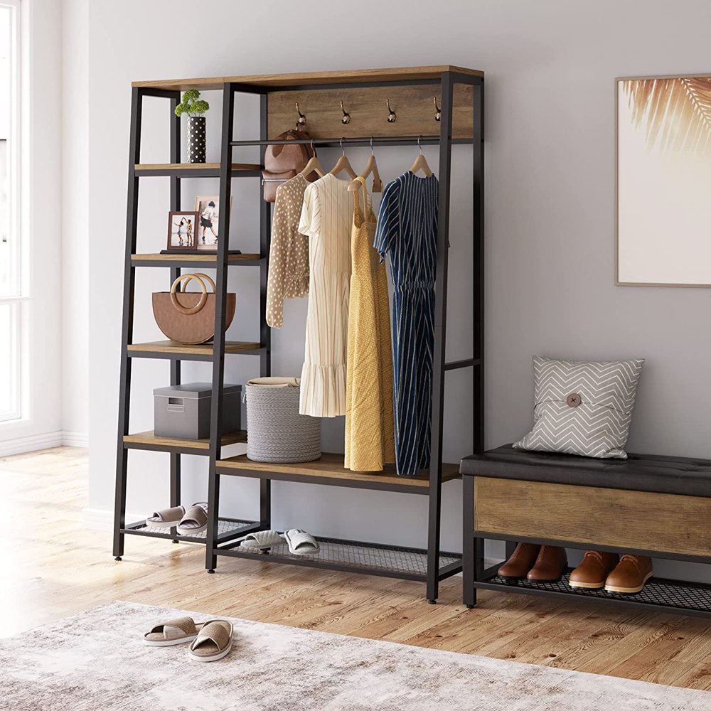 Closet Rack, 3 In 1 Metal Hall Tree, Free Standing Closet Organizer with Shelves and Shoe Rack, Rustic Brown
Closet Rack, 3 In 1 Metal Hall Tree, Free Standing Closet Organizer with Shelves and Shoe Rack, Rustic Brown