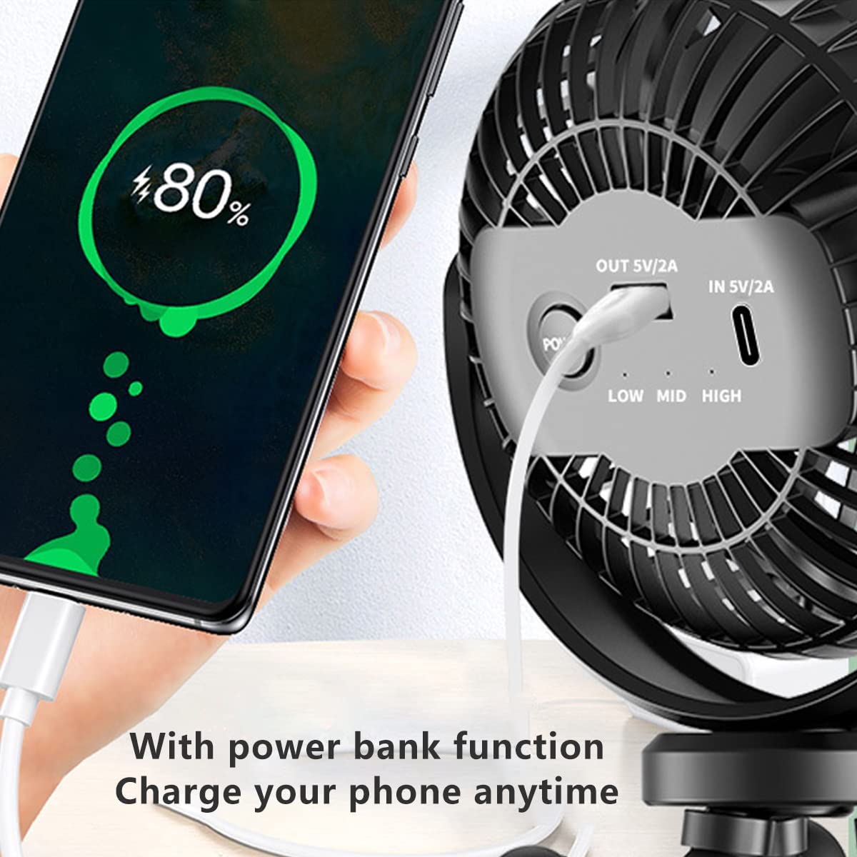 5200mAh Battery Powered Handheld Fan Portable Baby Stroller Fan 360°Rotate Rechargeable Mini Clip on Fan with Flexible Tripod for Car Seat Travel