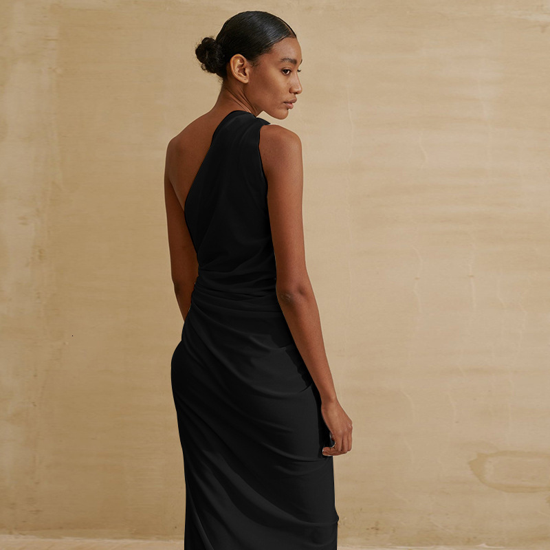 Women's Swimwear Melphieer 2023 Oneshoulder Asymmetric Black White Beach Dress Midi Cover up Woman Bikini Tunic wear Outfit 230506