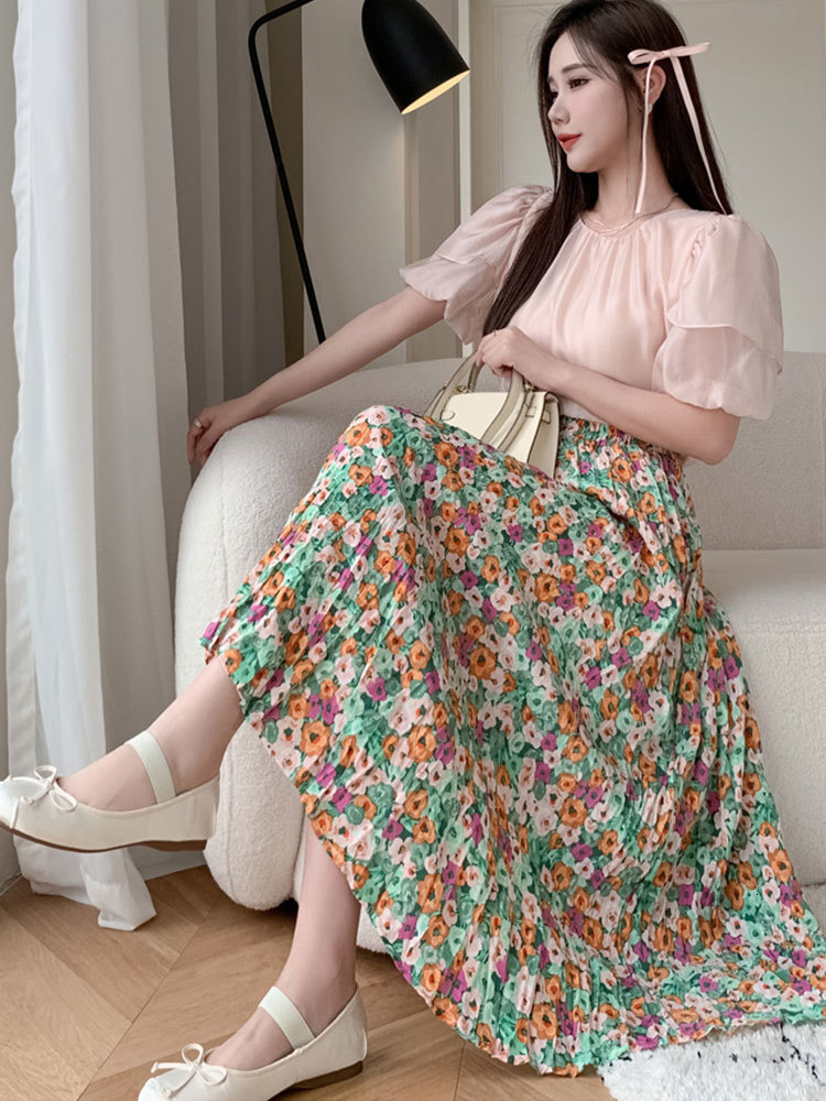 Skirts TIGENA Beautiful Floral Print Midi Skirt for Women Summer Korean Aesthetic Boho Holiday A Line High Waist Long Skirt Female 230506