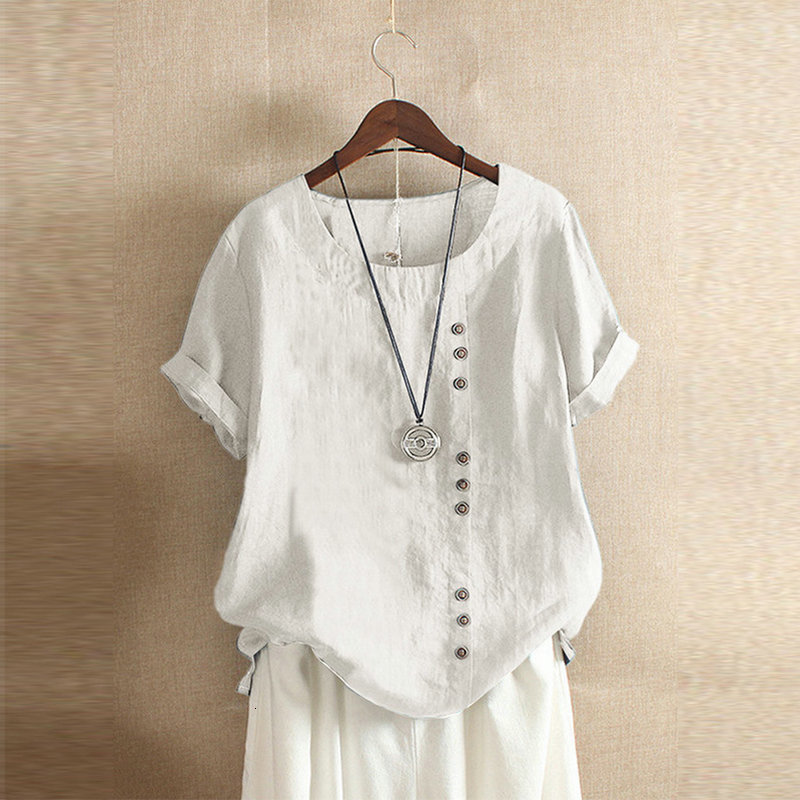 Women's Blouses Shirts Gothic Woman Clothing Summer Office Lady Big Size Tunic Cotton Linen Baggy Blouse Casual Short Sleeve Print Shirt Blouse 2