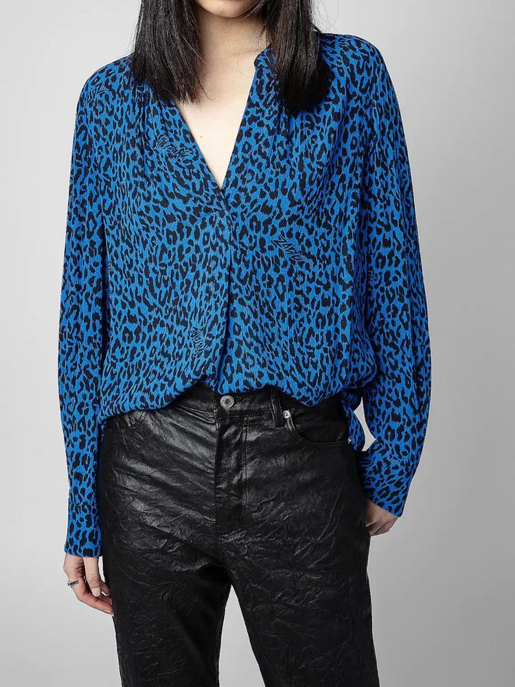 Skirts Spring and Summer Women Shirts Blue Leopard Print Tops Rayon Material Women Skirts Women Dresses 230506