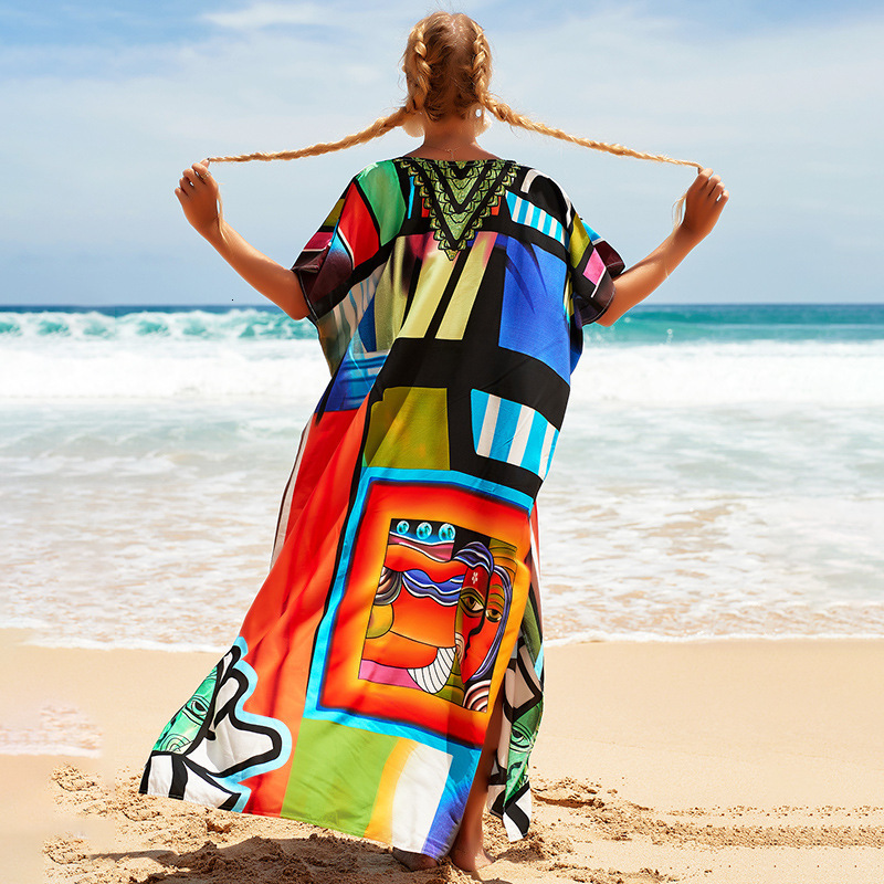 Women's Swimwear 2023 Fashion Swimsuit Coverup Kaftan Bohemian Boho Maxi Dress Cotton Summer Vestidos Mujer Verano Kimono 230506