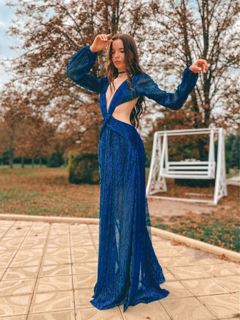Women's Swimwear Sexy VNeck Backless Hollow Out Dress 2023 Summer Women Lantern Sleeve Club Party Long Maxi Dresses Tunic Beach Cover Up A916 230