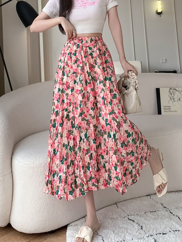 Skirts TIGENA Beautiful Floral Print Midi Skirt for Women Summer Korean Aesthetic Boho Holiday A Line High Waist Long Skirt Female 230506
