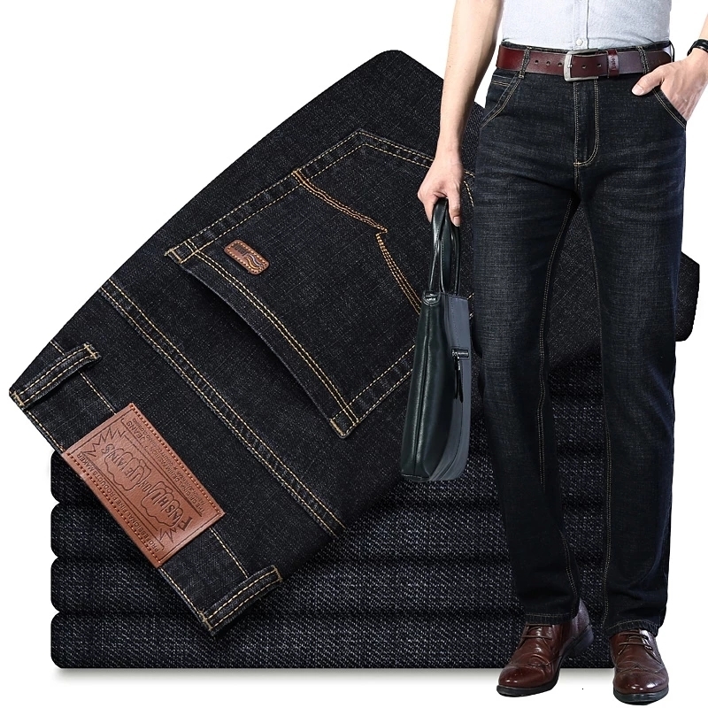 Men's Jeans Men's Stretch Regular Fit Jeans Business Casual Classic Style Fashion Denim Trousers Male Black Blue Light Blue Pants 230506
