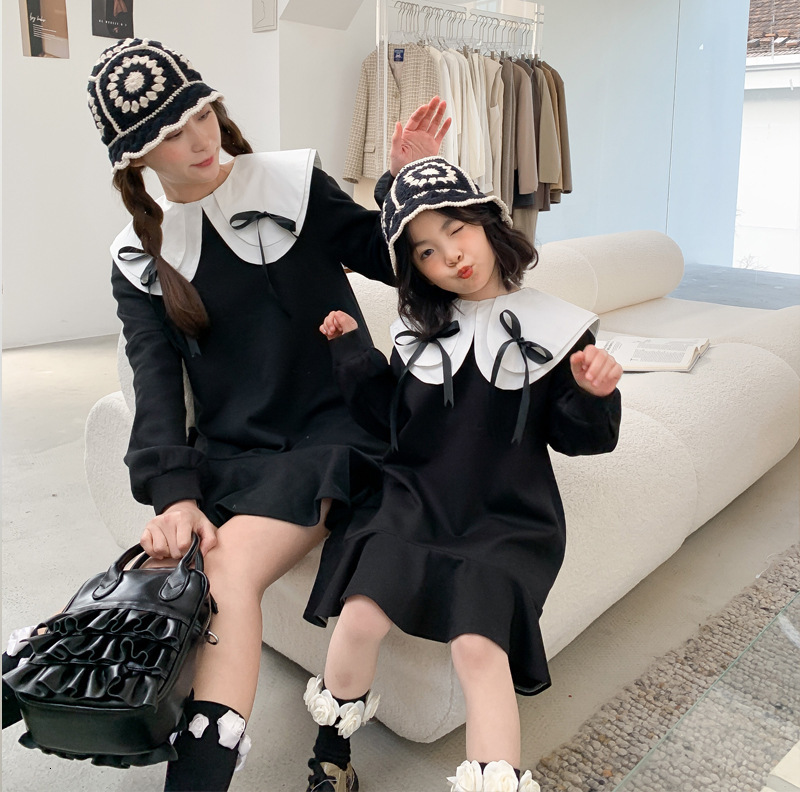 Family Matching Outfits Family Mom And Daughter Dress Goth Girls Dresses For Women Spring Autumn Parent-Child Matching Clothes Mother Kids Clothing 23