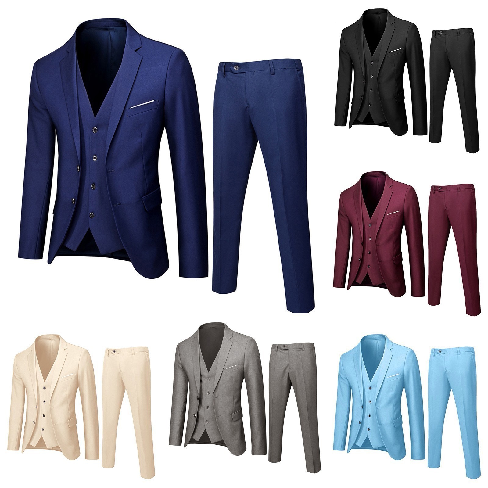 Men's Suits Blazers Male Slim Formal 3pcs Suits Men Wedding Prom Suit Tuxedo Fit Men Business Work Wear Suits Groom JacketPantsVest 230506
