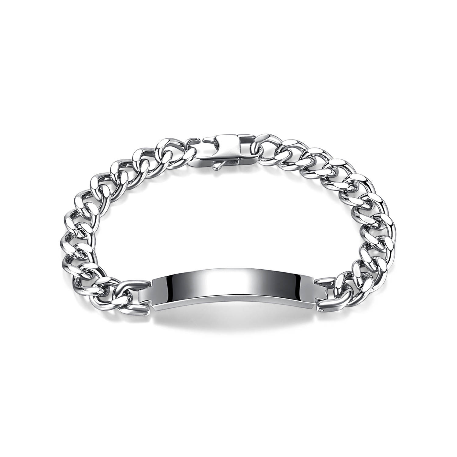 Fashion Simple Cuban Chain ID Bracelet Stainless Steel Smooth Link Bracelets For Women Mens Couple Silver Polished n1369