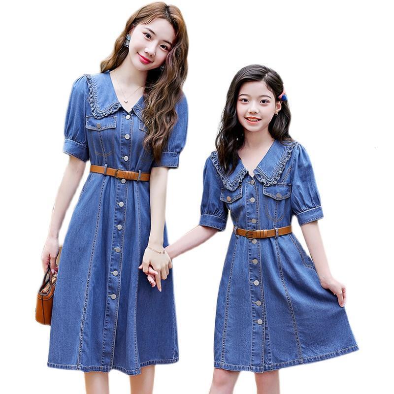 Family Matching Outfits Parent-Child Denim Dress Mother Daughter Matching Dresses Mom Baby Clothing Autumn Women Denim Patchwork Dress 230506