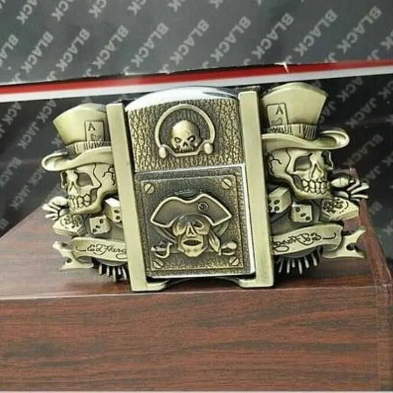 Men's Belt with lighter Golden skull lighter belt buckle metal lighters Kerosene lighter belt for men gift J0121