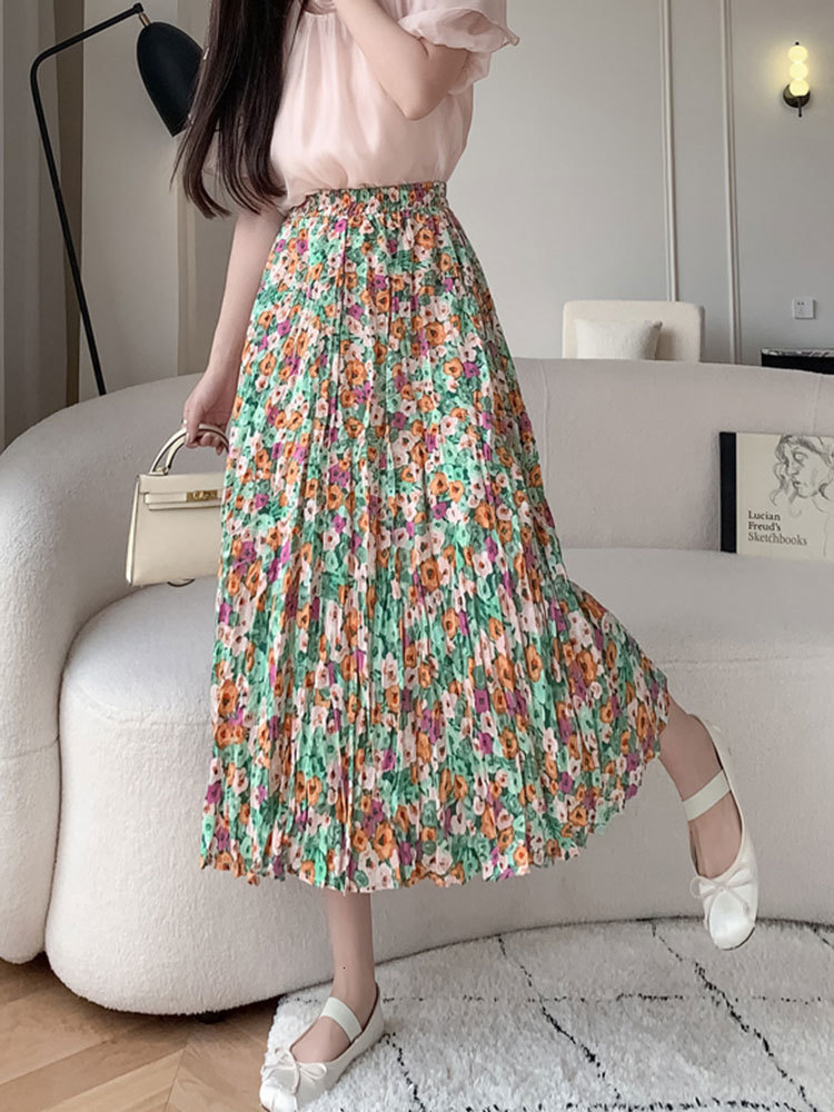 Skirts TIGENA Beautiful Floral Print Midi Skirt for Women Summer Korean Aesthetic Boho Holiday A Line High Waist Long Skirt Female 230506