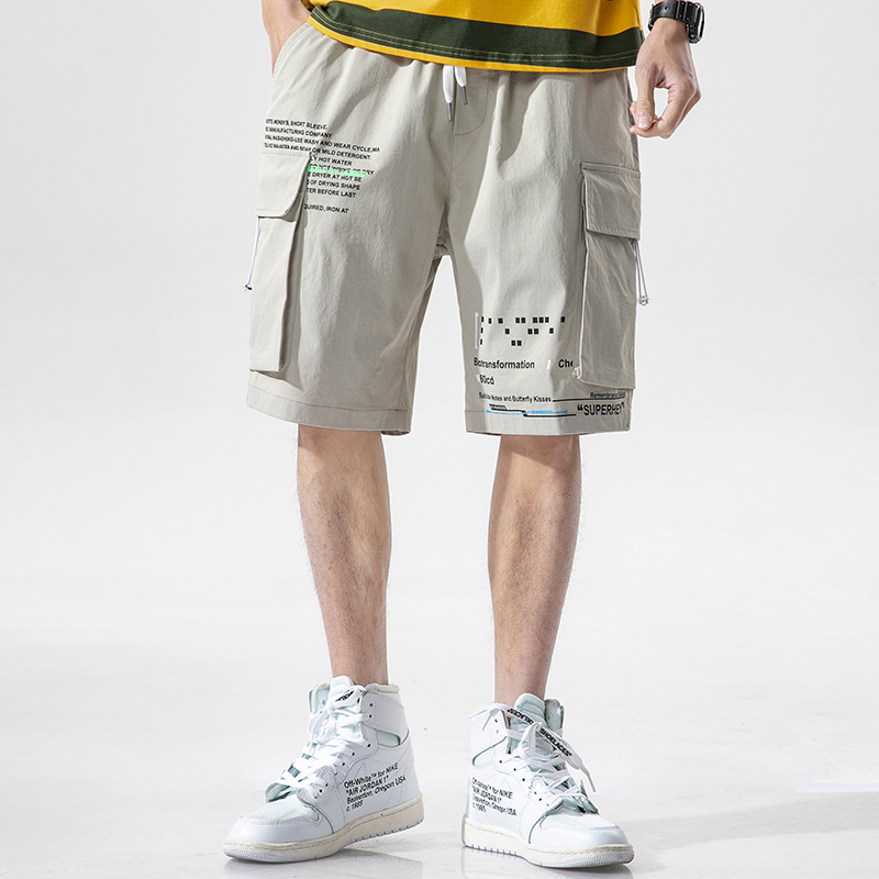Men's Shorts Men Cargo Shorts Streetwear Summer Harajuku Shorts Mens Ribbons Pockets Bermuda Knee Length Patchwork Men's Shorts 230506