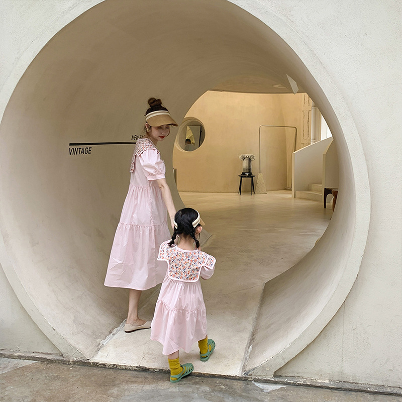 Family Matching Outfits Parent-child Dress Mother and Me Dress Summer Dress Girl Puff Sleeve Dress Girl Korean Style Shawl Cotton Princess Dress 23050