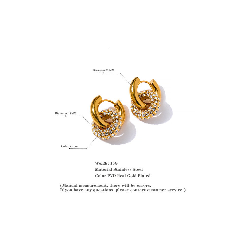 Shiny Cubic Zirconia Round Stainless Steel Hoop Hie Earrings, Gold-Plated Delicate Charm Jewelry Gift for Women 4