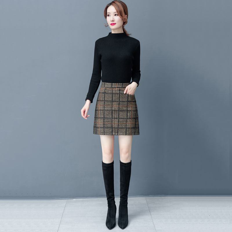 Skirts Tartan Skirt Short Skirt Autumn and Winter Large Woolen a Word Female Woman Skirts Mujer Faldas Saias Mulher 230506