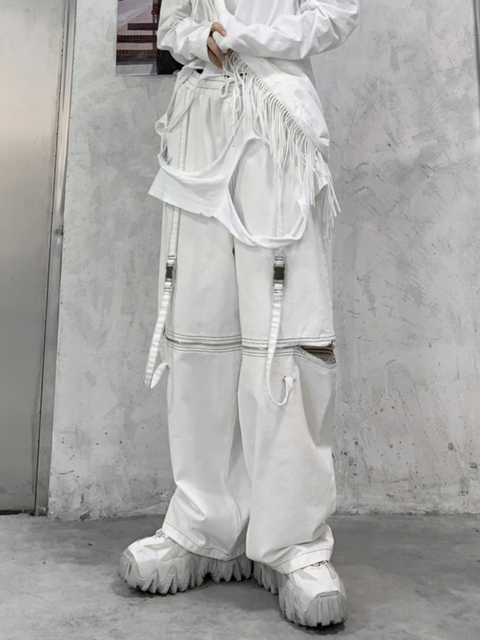 Women's Pants s QWEEK Techwear White Cargo Pant Emo Streetwear Black Wide Leg Trousers Baggy Grunge Punk Pockets Hippie Hollow Out Loose 230506