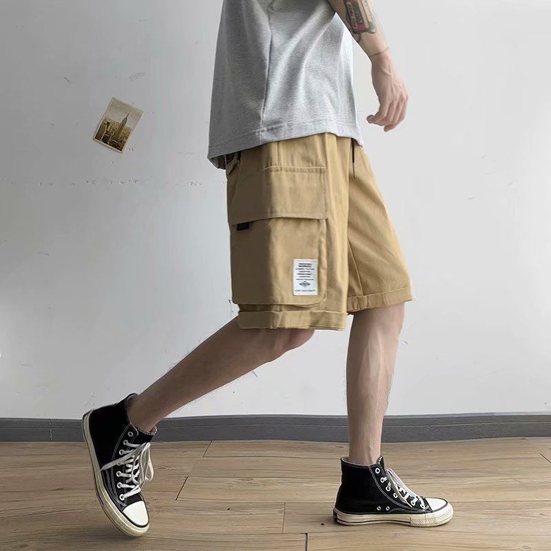 Men's Shorts Summer Techwear Shorts Men's Hong Kong Style Students Handsome Straight Fifth Pants Korean Trend Loose Baggy Casual Trouser 230