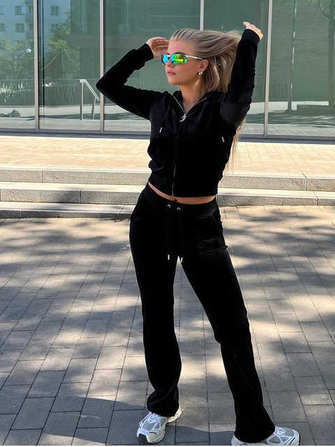 Women's Tracksuits YICIYA two piece sets Velvet Tracksuit Sewing Suit Y2k Pants And Zipper Hood Sweatshirt Women Large Size Female Velour Trouser