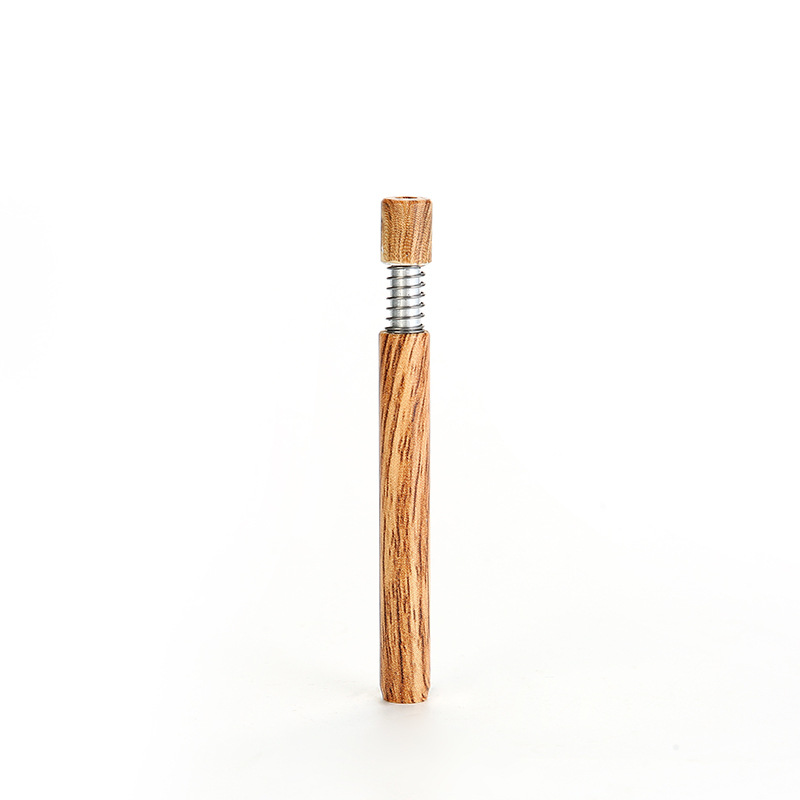 Wooden Grain Metal Pipe Press Spring Straight Pipe Household Smoking Accessories