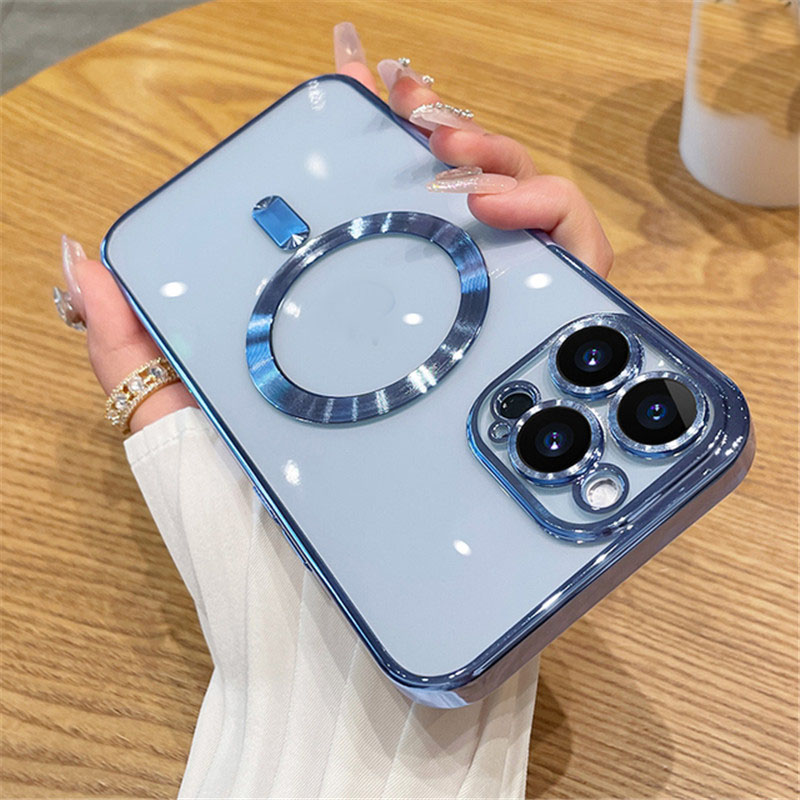 Luxury Plating Magnetic Cases For Magsafe Wireless Charger Soft TPU Shockproof With Camera Lens Film Protector for iPhone 16E 16 15 14 13 12 11 Pro Ma