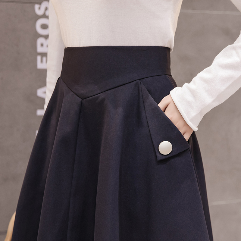 Skirts Elegant High Waist Midi Skirt Women Spring Summer Fashion Ball Gown Long Skirts Vintage Dark Blue Ladies Umbrella Skirt 230506