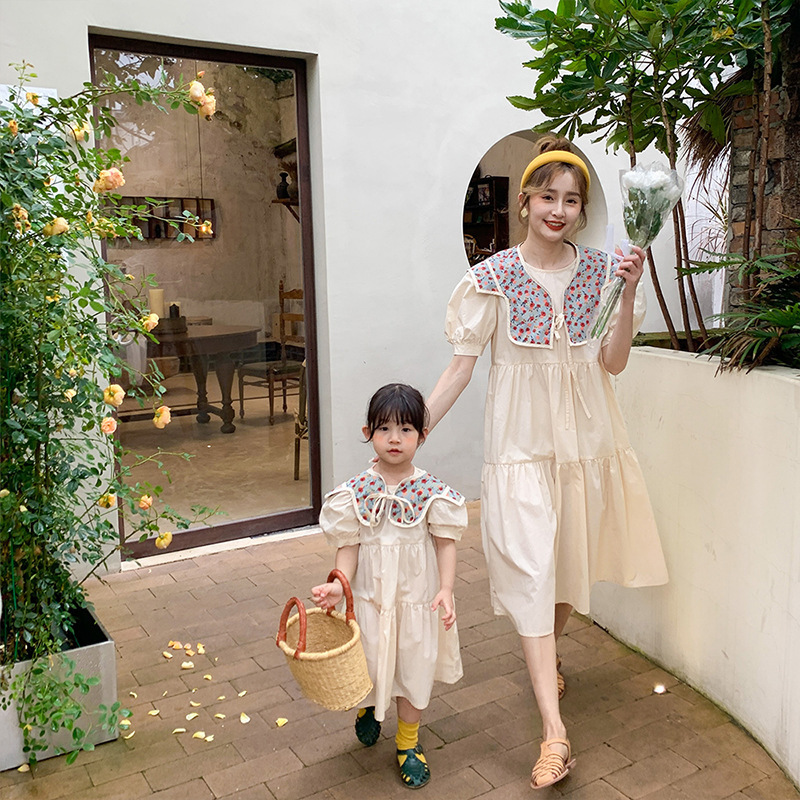 Family Matching Outfits Parent-child Dress Mother and Me Dress Summer Dress Girl Puff Sleeve Dress Girl Korean Style Shawl Cotton Princess Dress 23050