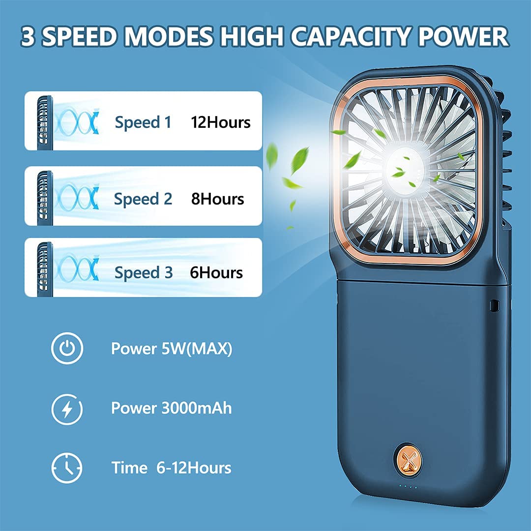 Mini Portable USB Foldable Personal Power Bank 3000mAh Battery Handheld Desk Fan with 4 Speeds Adjustment for Womens Girls Kids Travel Outdoor