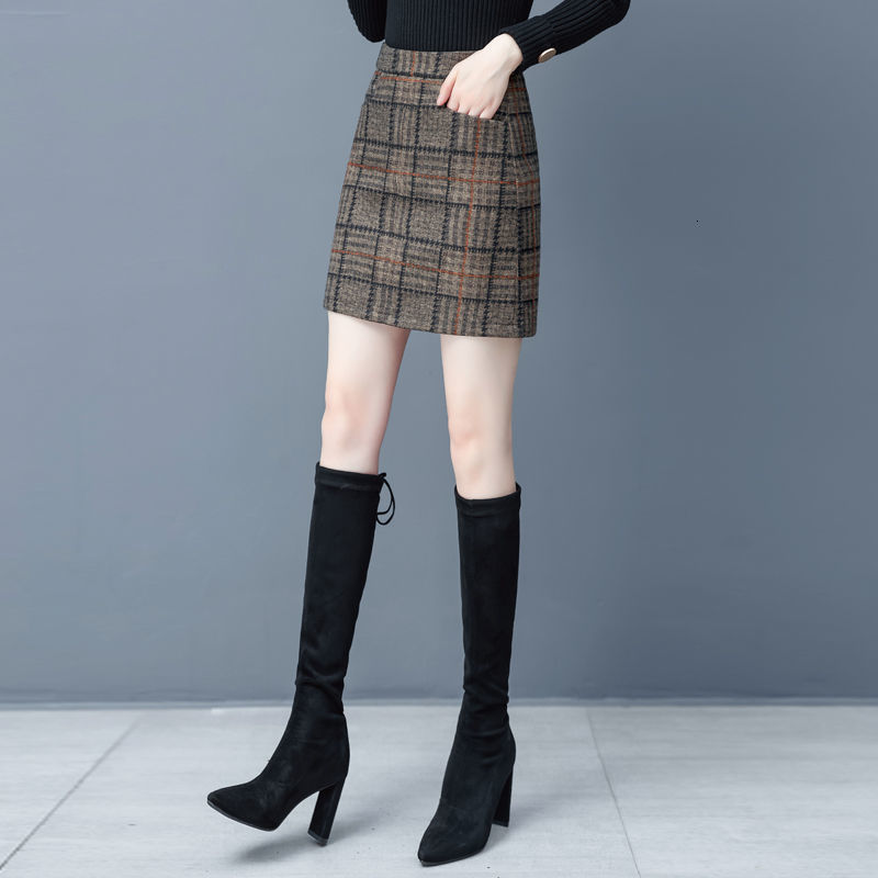 Skirts Tartan Skirt Short Skirt Autumn and Winter Large Woolen a Word Female Woman Skirts Mujer Faldas Saias Mulher 230506
