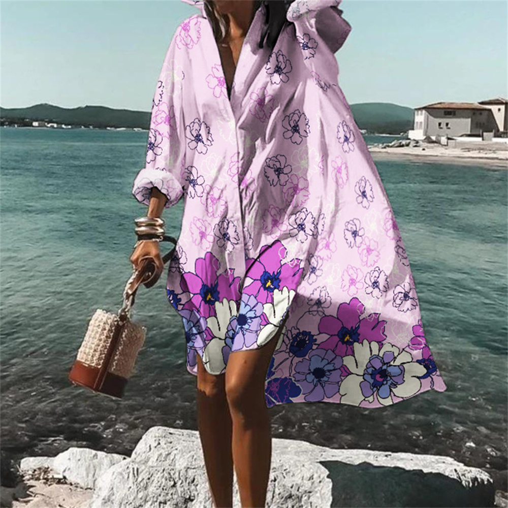 Women's Swimwear Casual Wavy stripes Print Beach Holiday Cover Up Coat Shirt Collar Swimsuit Pullover y2k clothing 230506