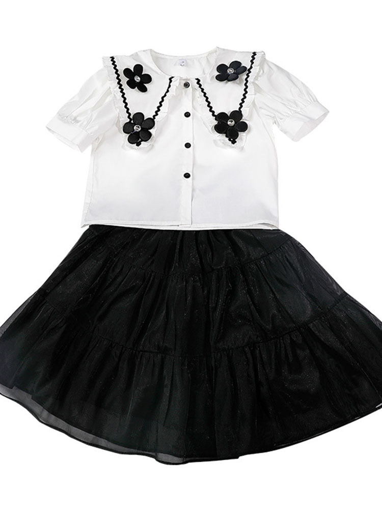 Family Matching Outfits Parent-child Wear Mother and Daughter Korean Version Girls Small Fragrance Suit Shirt Skirt Two-piece Set Summer 230506
