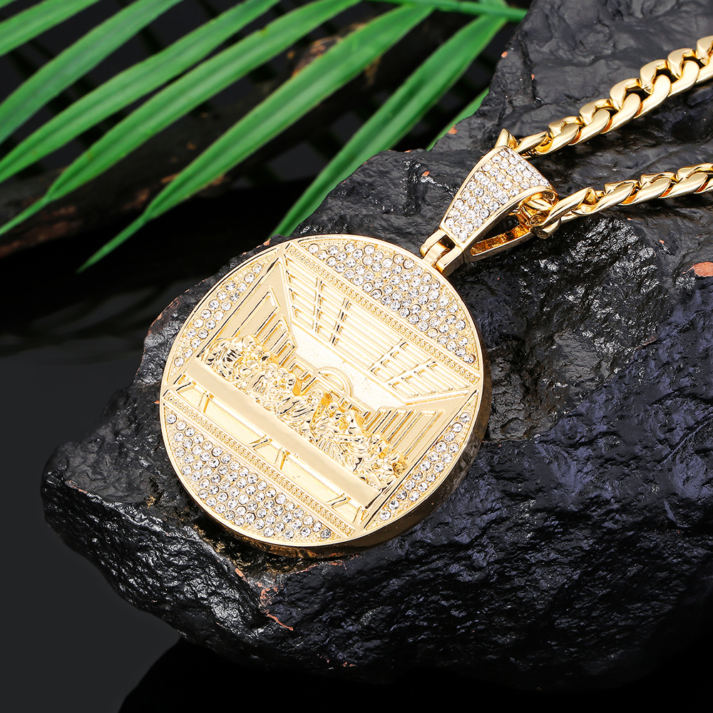 Pendant Necklaces Last Supper Big Jesus Iced Out Bling Zircon Gold Color Charm Necklace Fashion For Men Fathers Day Gift Hip Hop Jewelry 230506