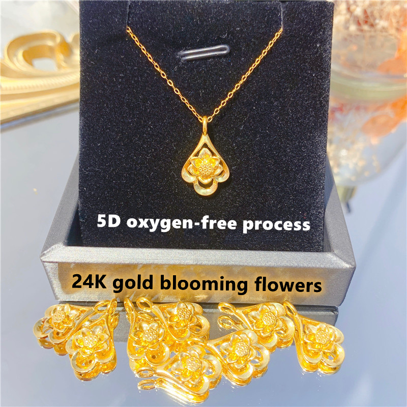 Pendant Necklaces Genuine 999 Pure Gold Rose Exquisite Jewelry For Wife And Girlfriend Gift 24k Four leaf Clover Women s Necklace 230506