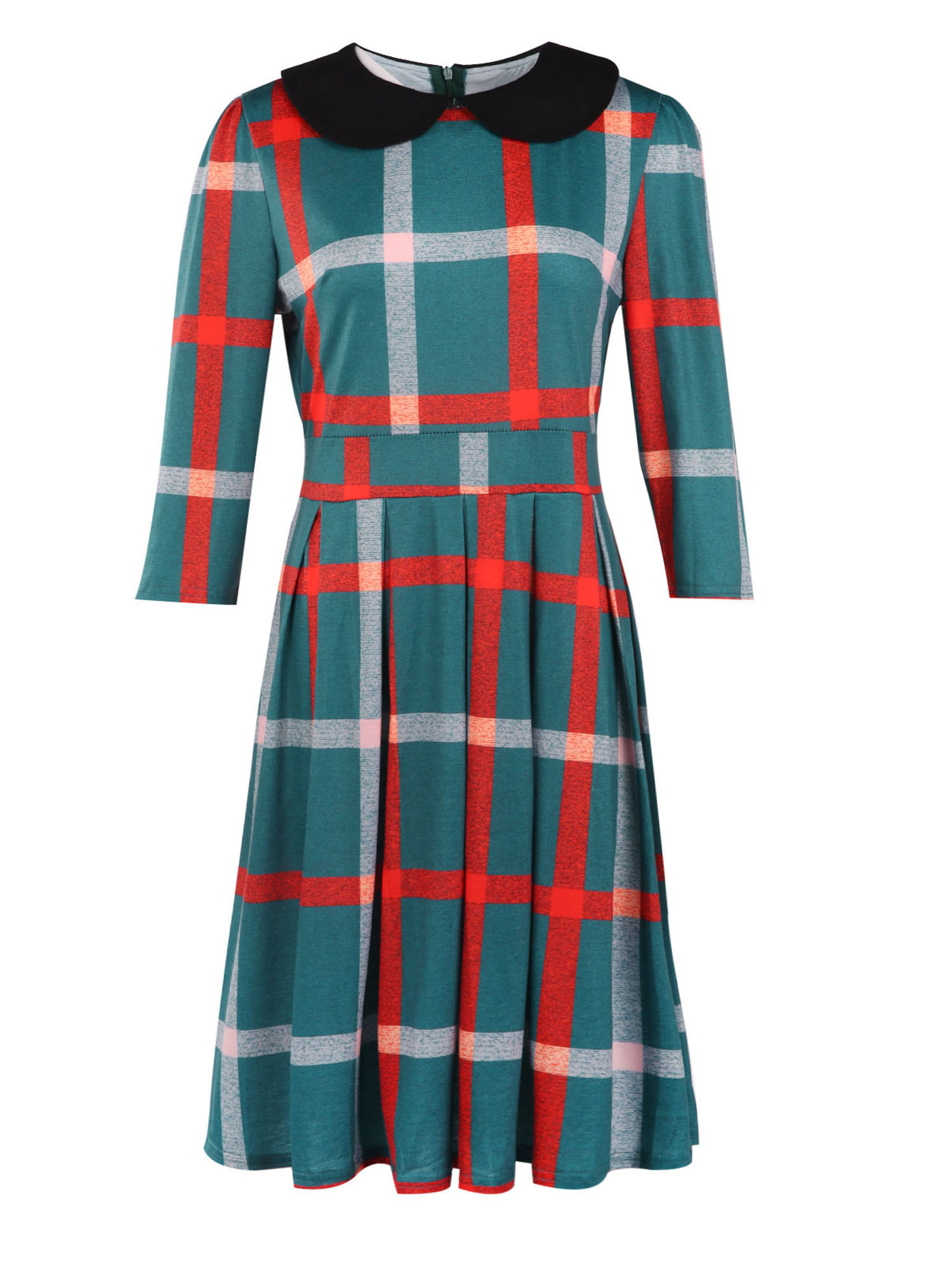 Family Matching Outfits Family Matching Dress Plaid Round Neck Elbow Sleeve One-Piece for Women and Daughter Parent-Child Outfit Green 230506