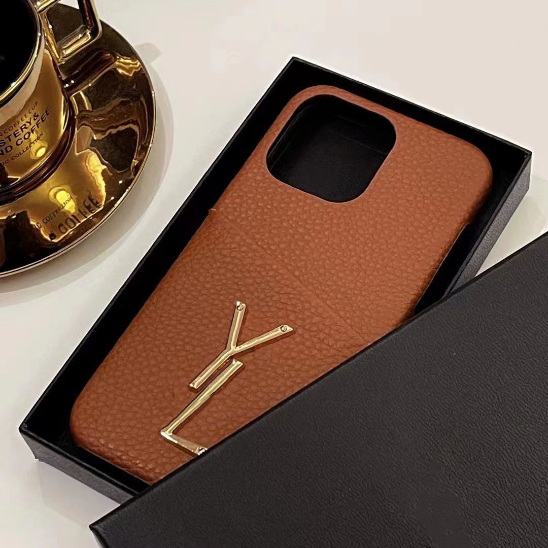 Luxury Designer iPhone 15 14 13 12 11 Pro Max Mobile Back Cover 15Pro 15Plus 15Pro 15ProMax 14Pro Black Litchi Stria Leather Case With Card Holde