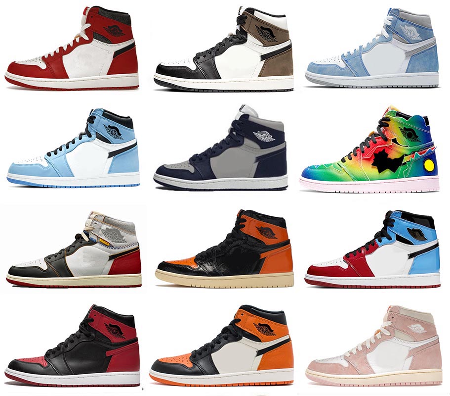 Authentic 1 High OG Chicago Lost and Found Man Basketball Shoes Hyper Royal Shoes University Blue 1S Dark Mocha Union NRG Patent Bred Fearless UNC Royal Toe With box