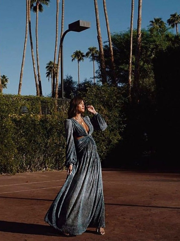 Women's Swimwear Sexy VNeck Backless Hollow Out Dress 2023 Summer Women Lantern Sleeve Club Party Long Maxi Dresses Tunic Beach Cover Up A916 230
