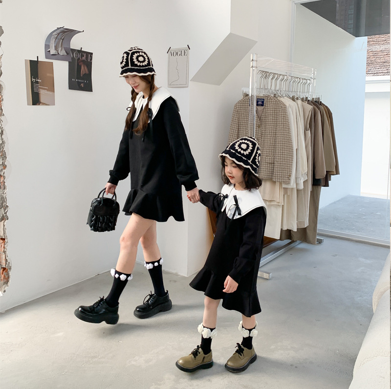 Family Matching Outfits Family Mom And Daughter Dress Goth Girls Dresses For Women Spring Autumn Parent-Child Matching Clothes Mother Kids Clothing 23