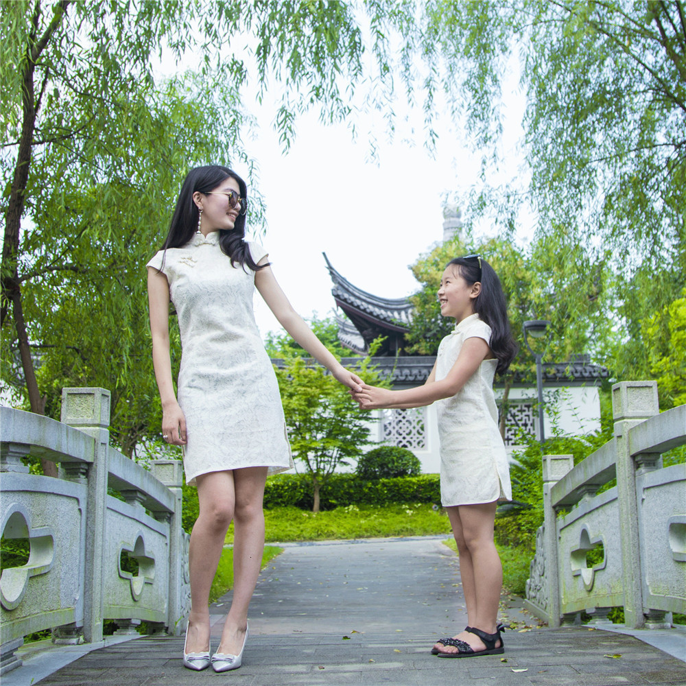 Family Matching Outfits Children's cheongsam dress summer baby Chinese style Tang suit Hanfu girls clothing parent-child mother lace cheongsam 23