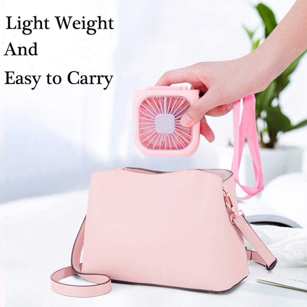 Mini Portable USB Foldable Personal Power Bank 3000mAh Battery Handheld Desk Fan with 4 Speeds Adjustment for Womens Girls Kids Travel Outdoor