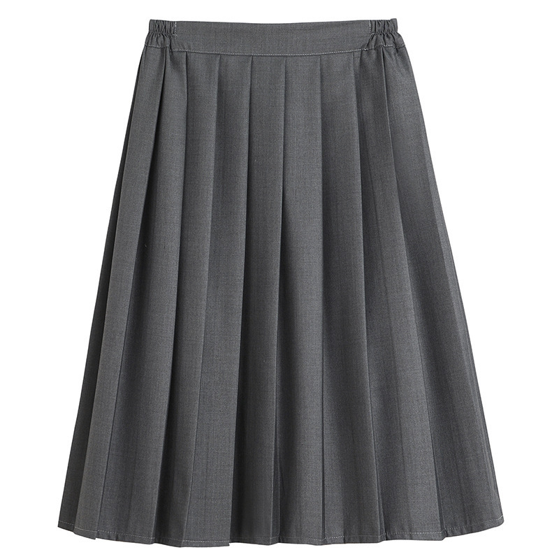 Skirts Basic Jk Ladies Skirt Summer Women's A-line Skirt Elastic Waist Dark Gray Pleated Skirt College Style Skirt Woman Skirts 230506
