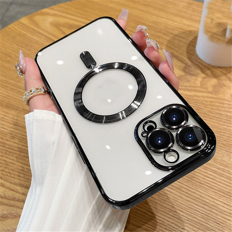 Luxury Plating Magnetic Cases For Magsafe Wireless Charger Soft TPU Shockproof With Camera Lens Film Protector for iPhone 16E 16 15 14 13 12 11 Pro Ma