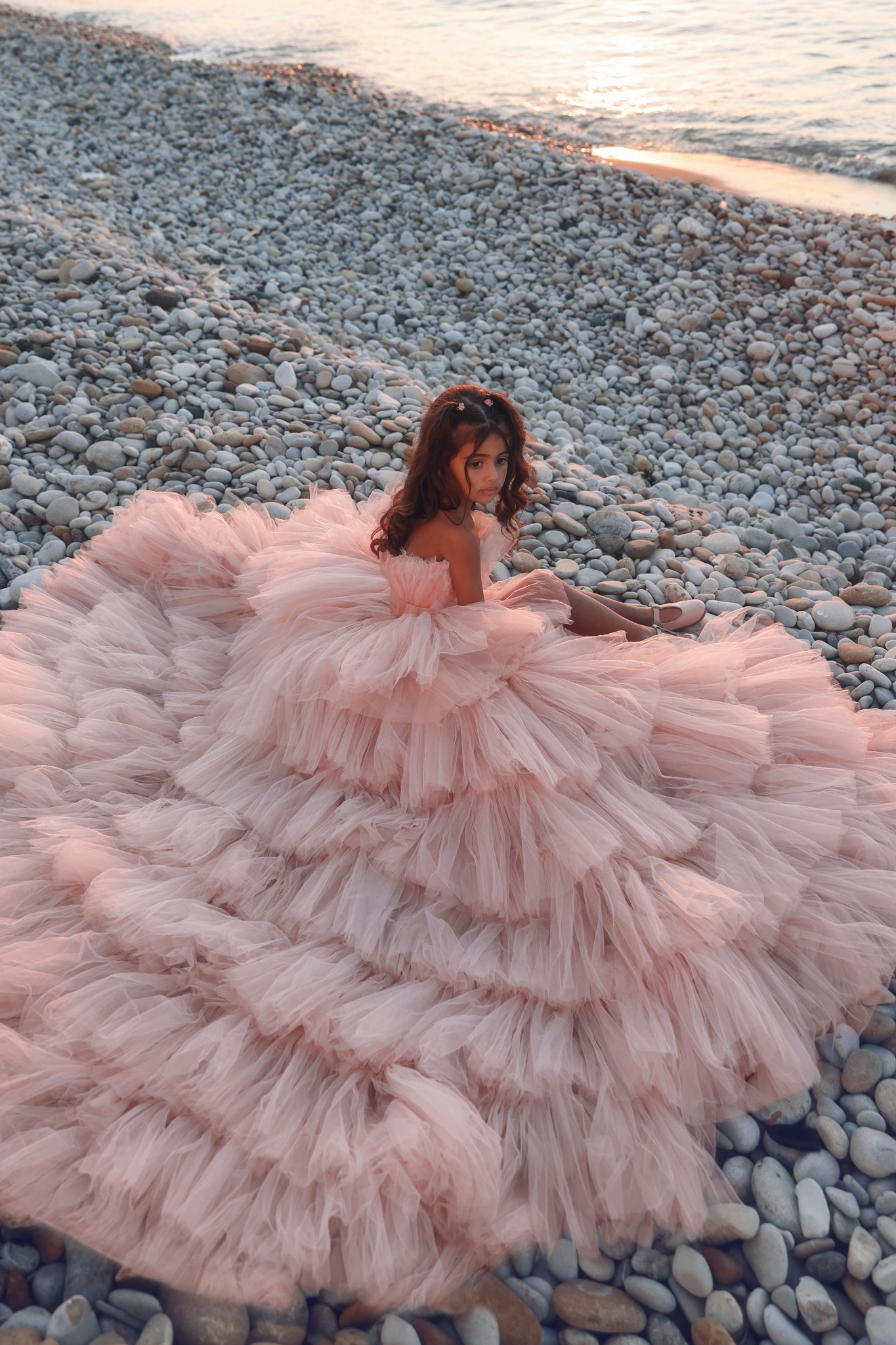 Blush Pink High Low Flower Girl Dresses For Beach Wedding Kids Strapless Party Girls Pageant Dresses Princess Birthday Photoshoot