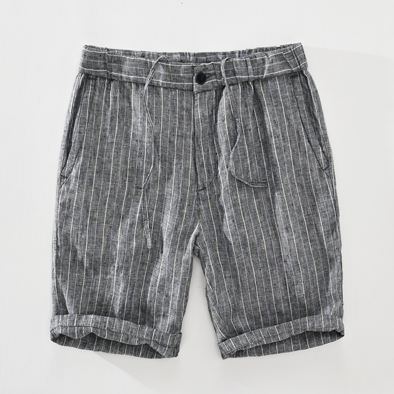 Men's Shorts Striped Shorts for Men Japanese Style Pure Linen Casual Elastic Waist Button Up Short Pants Summer 230506