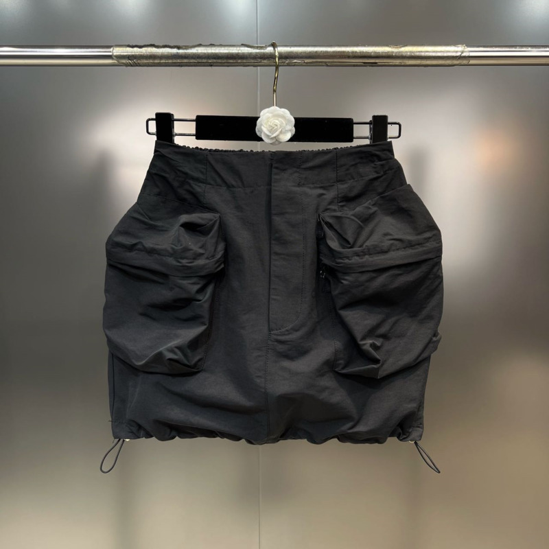 Skirts BORVEMAYS Drawstring Simple Skirts Thin Summer High Waist Solid Color Pockets All-match Women WZ1779 230506